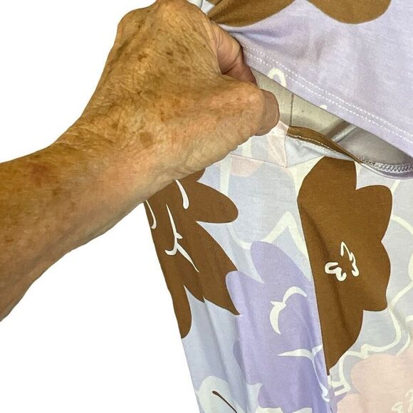 Alfani Womens Size Large Pullover Top Blue Brown Floral Print Short Sleeve - Picture 10 of 14